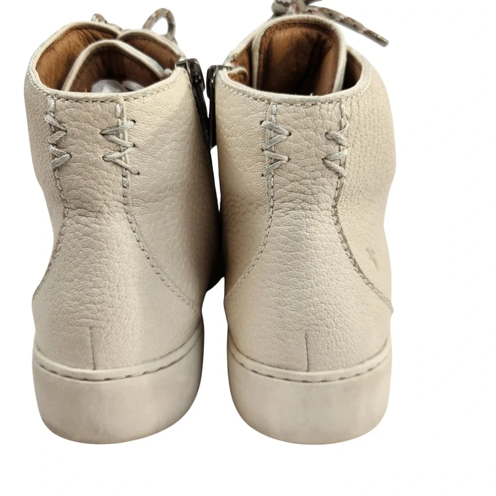 Frye Lena‎ Hiker High Top Boots Women's 8M Beige Leather Lace Up Zip Sneakers